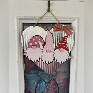 10” Galvanized Metal HeartTrio of Gnomes Valentines Day Sign Home Decor